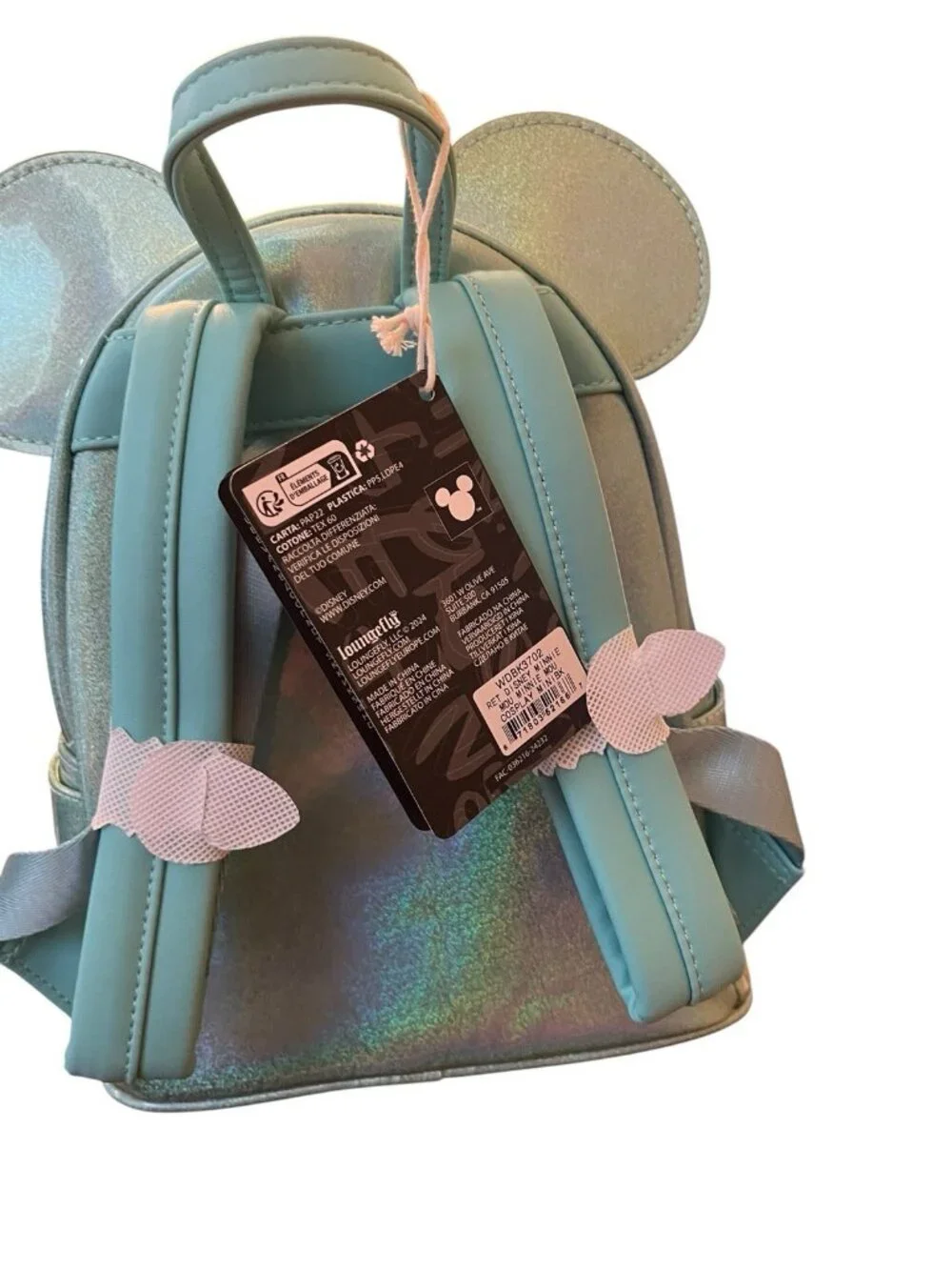 Loungefly Seafoam Green Minnie Mouse Sequin Bow Mini Backpack Iridescent NWT
